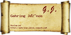 Gehring János névjegykártya
